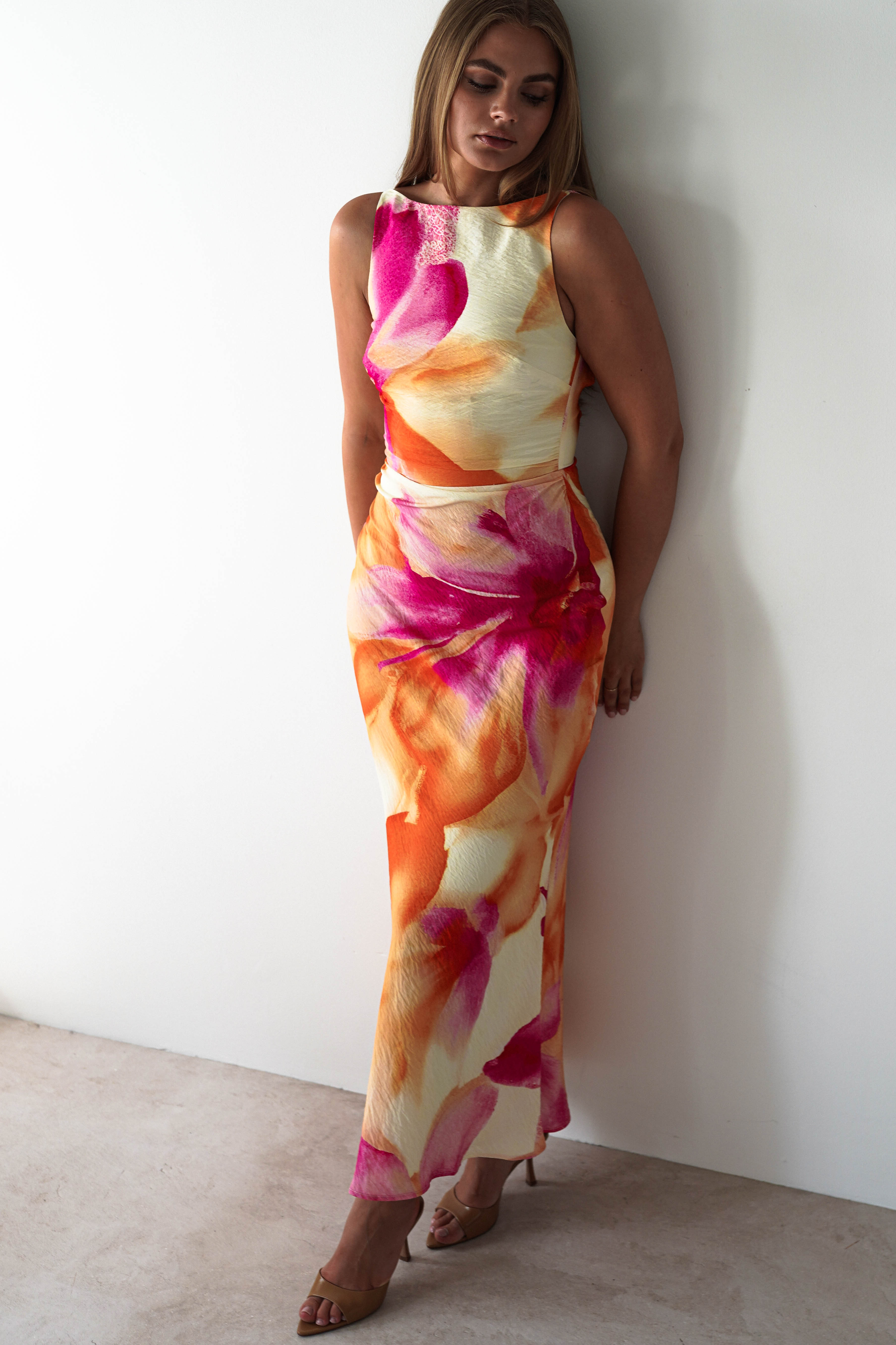 Vestido Ellarose Laranja/Rosa